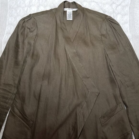 DVF Diane Von Furstenberg Blynn asymmetrical blazer olive brown sz 2 linen blend - Picture 9 of 10